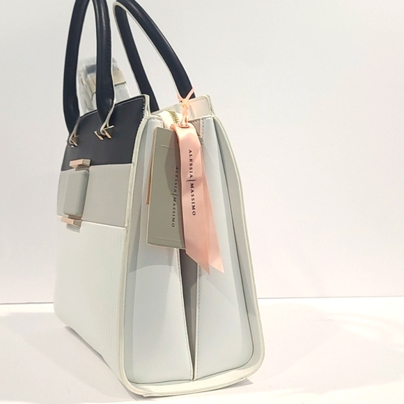 🆕Alessia Massimo Colorblock Top Handle Bag - Black / White / Grey NWT's - Picture 6 of 12